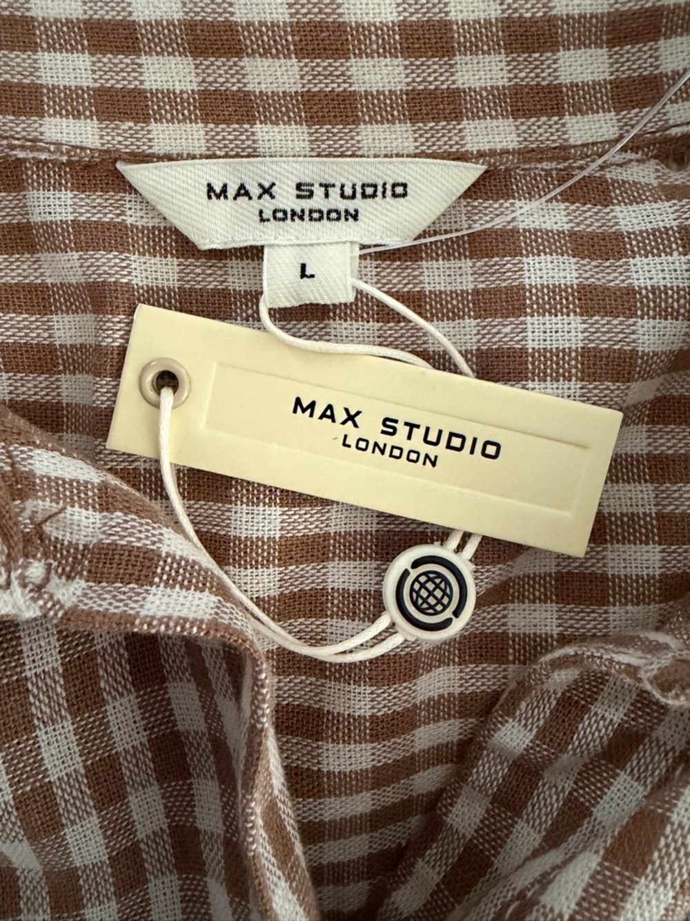 Max Studio London Gingham Linen blend Relaxed Linen Rayon Blouse Top Women’s L - Picture 9 of 15